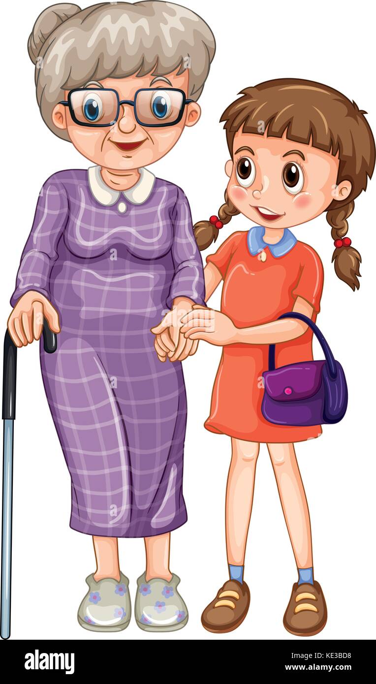 Little girl and grandmother illustration Stock Vector