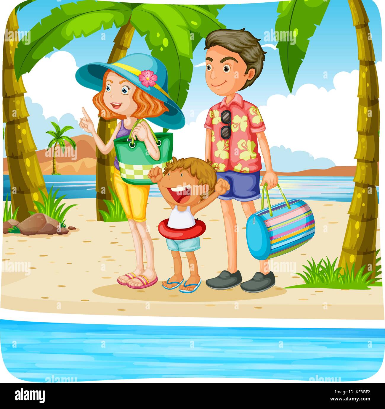 Family taking vacation on the beach illustration Stock Vector Image