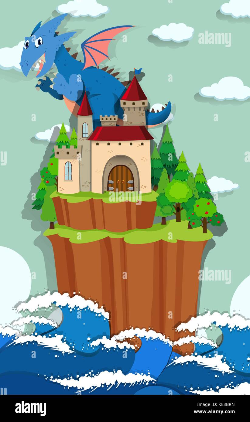 Dragon and castle on the island illustration Stock Vector Image & Art ...