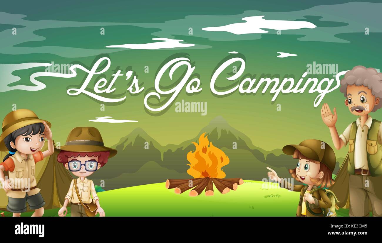 Family camping out in the field illustration Stock Vector Image & Art ...