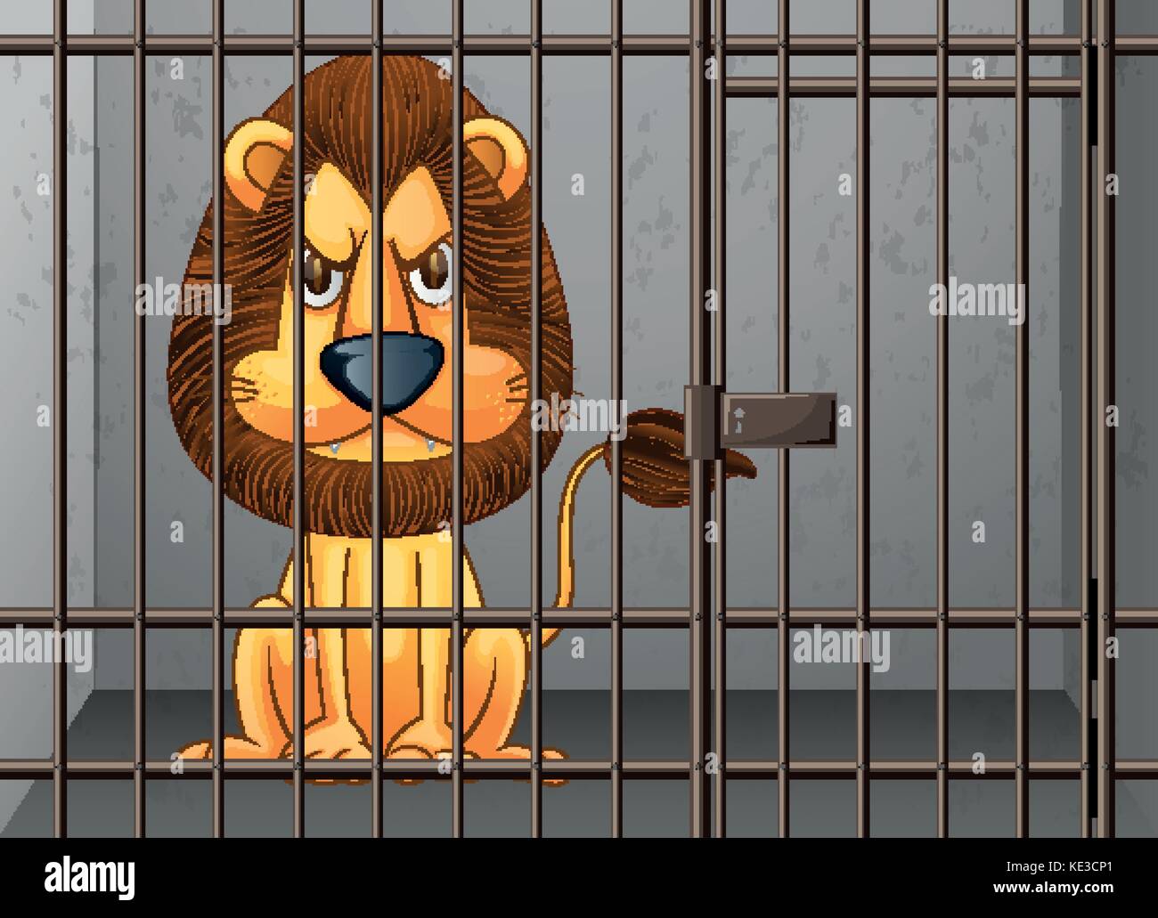 Lion being locked in the cage illustration Stock Vector Image & Art Alamy