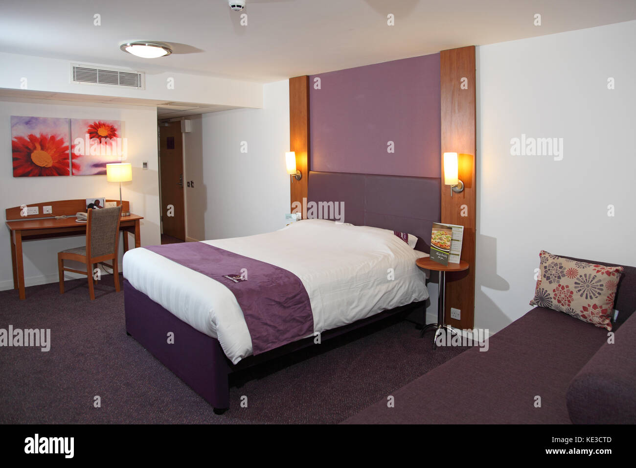 Interior of a bedroom in a newly completed Premier Inn Hotel in ...