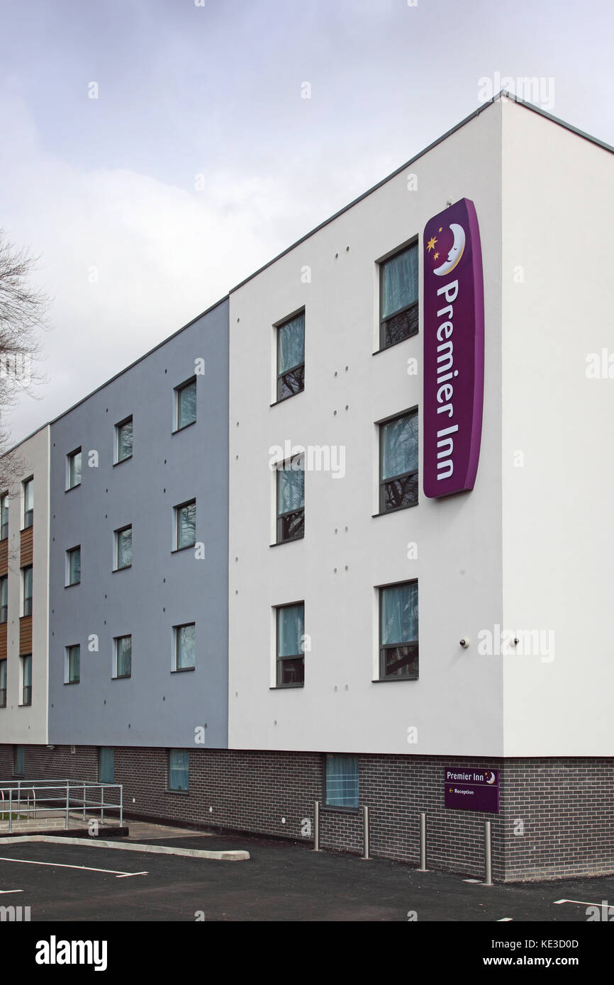 Exterior of the new Premier Inn Hotel in Maidstone, Kent. The building was converted from a former office block. Stock Photo