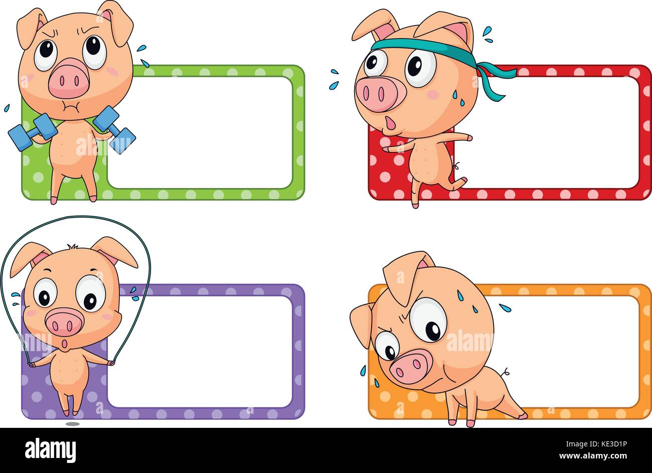 Label design with pig exercising illustration Stock Vector