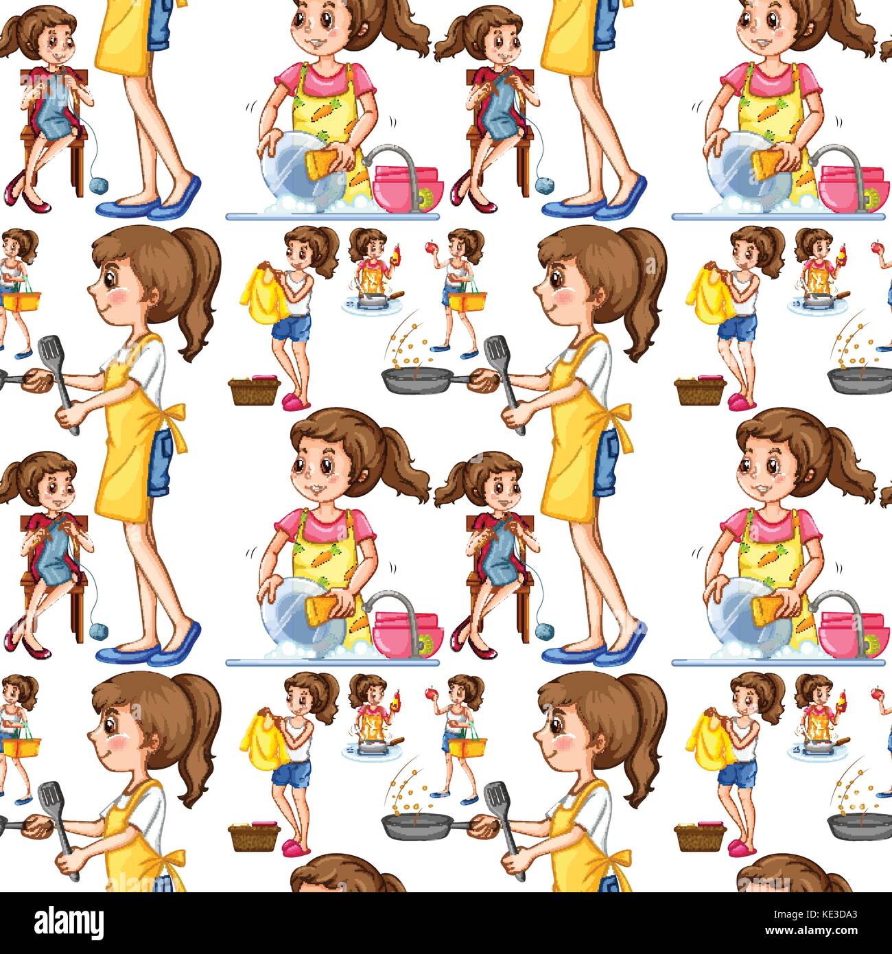 Seamless housewife doing chores illustration Stock Vector Image & Art ...