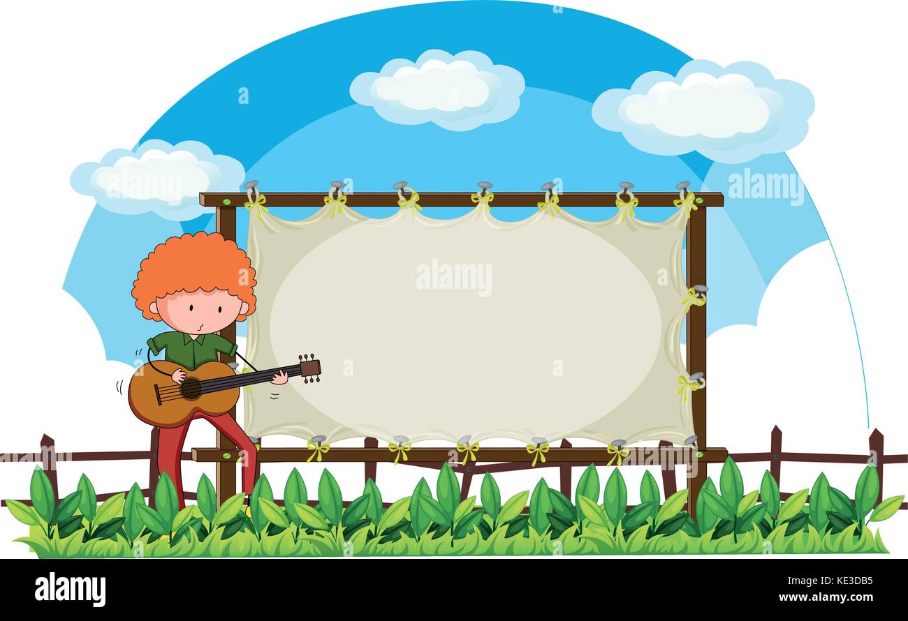 Man playing guitar in the park illustration Stock Vector