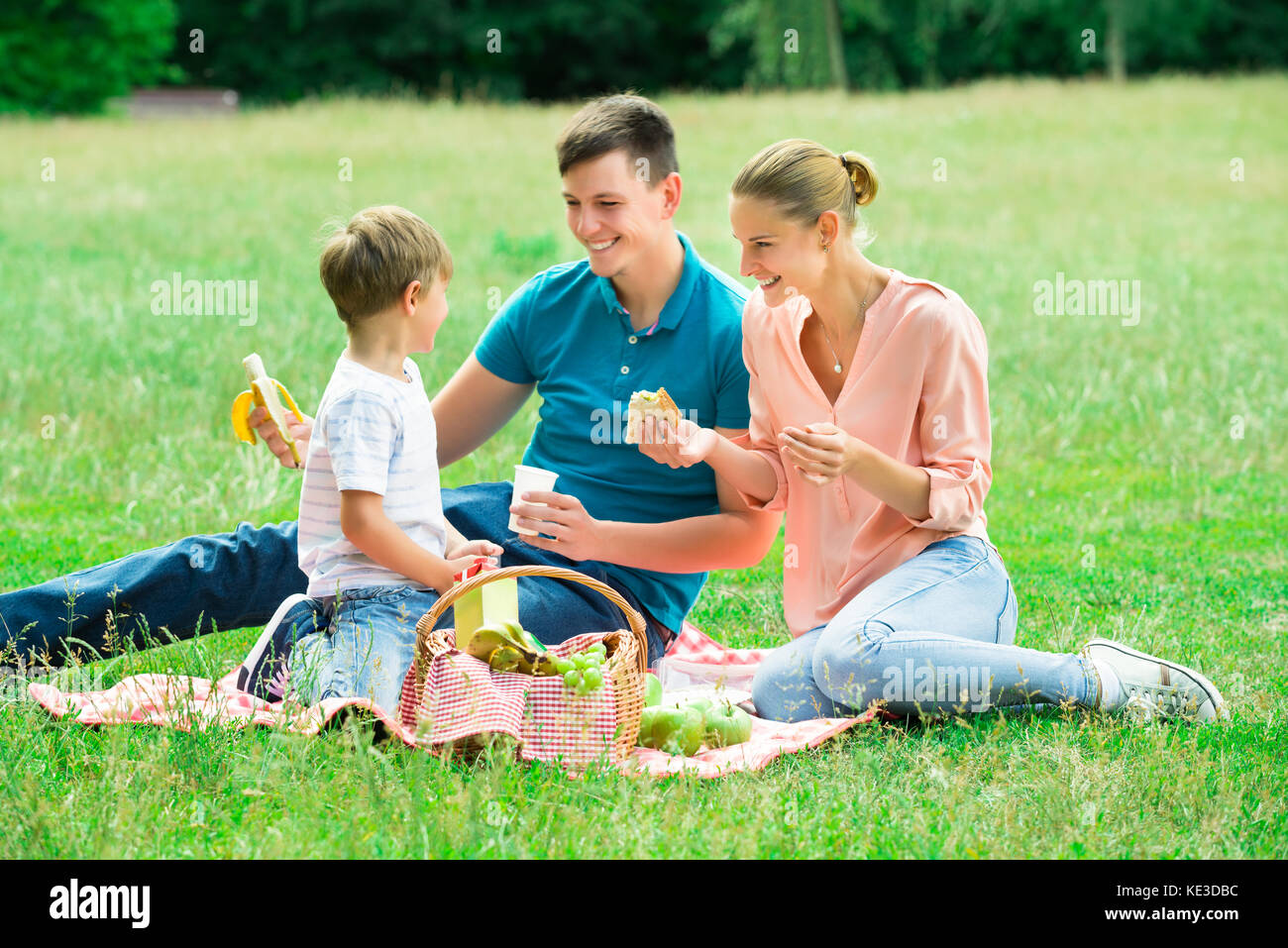 Family boy picnic basket eating hi-res stock photography and images - Alamy