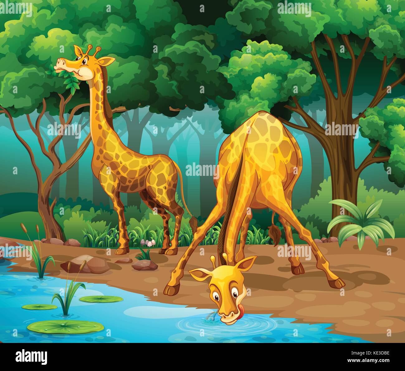 Two giraffes living in the forest illustration Stock Vector Image & Art ...