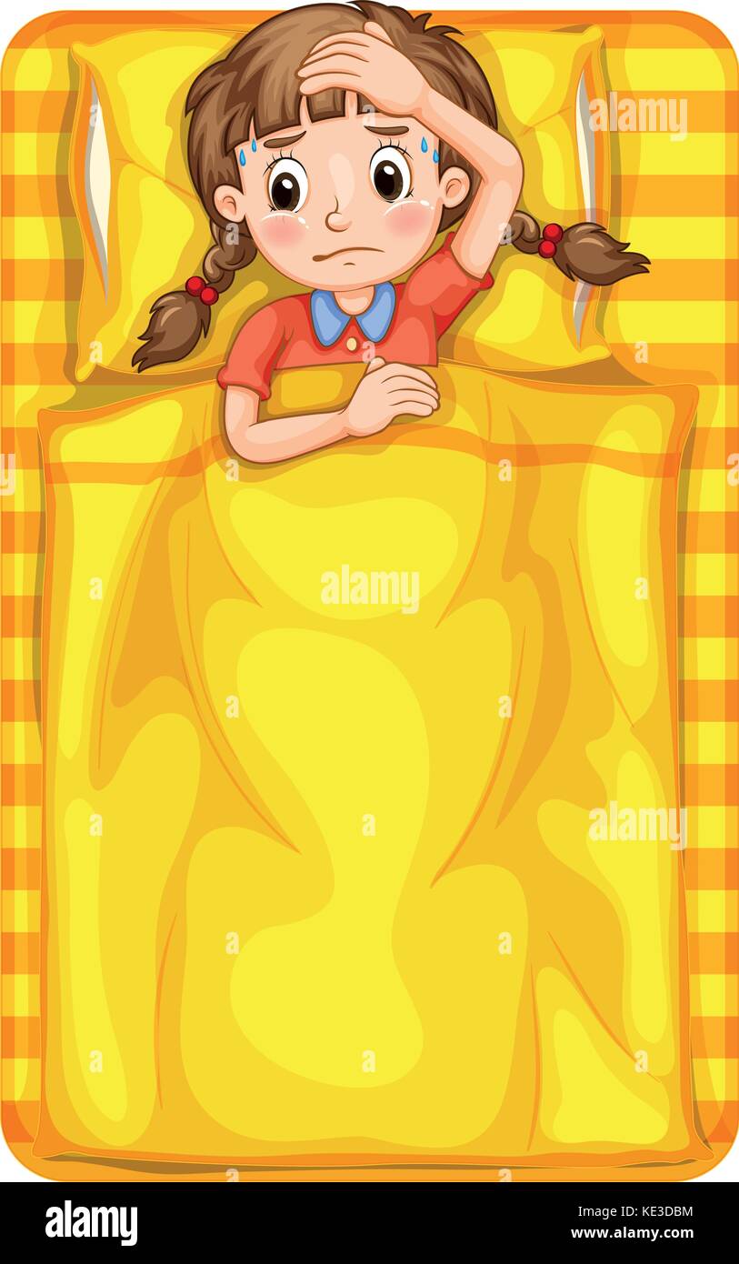 Girl feeling sick in bed illustration Stock Vector Image & Art - Alamy