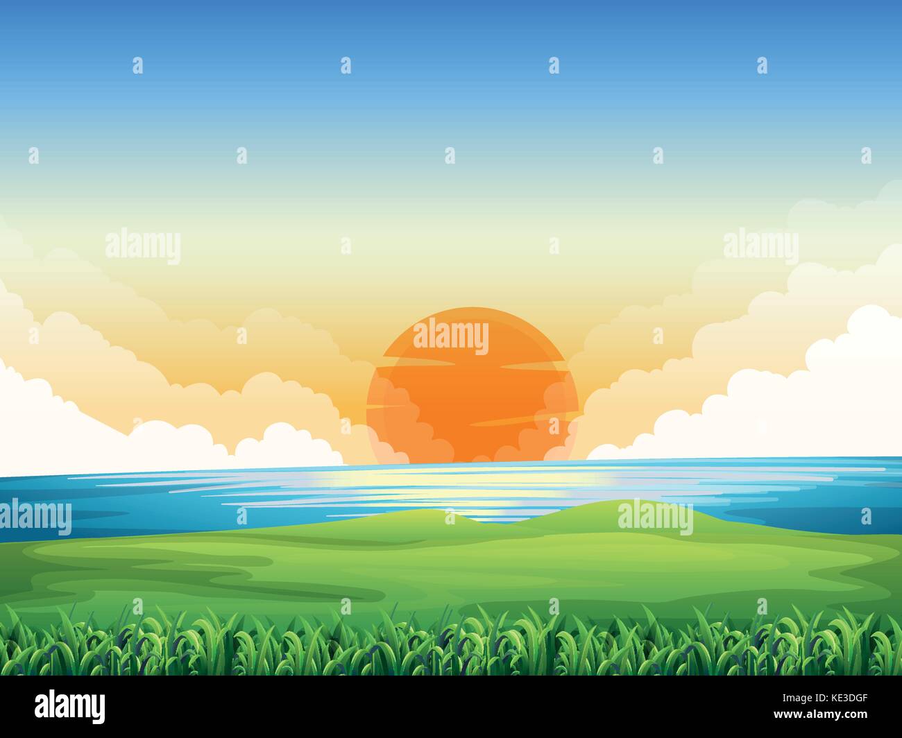 Nature scene with sunset illustration Stock Vector Image & Art - Alamy