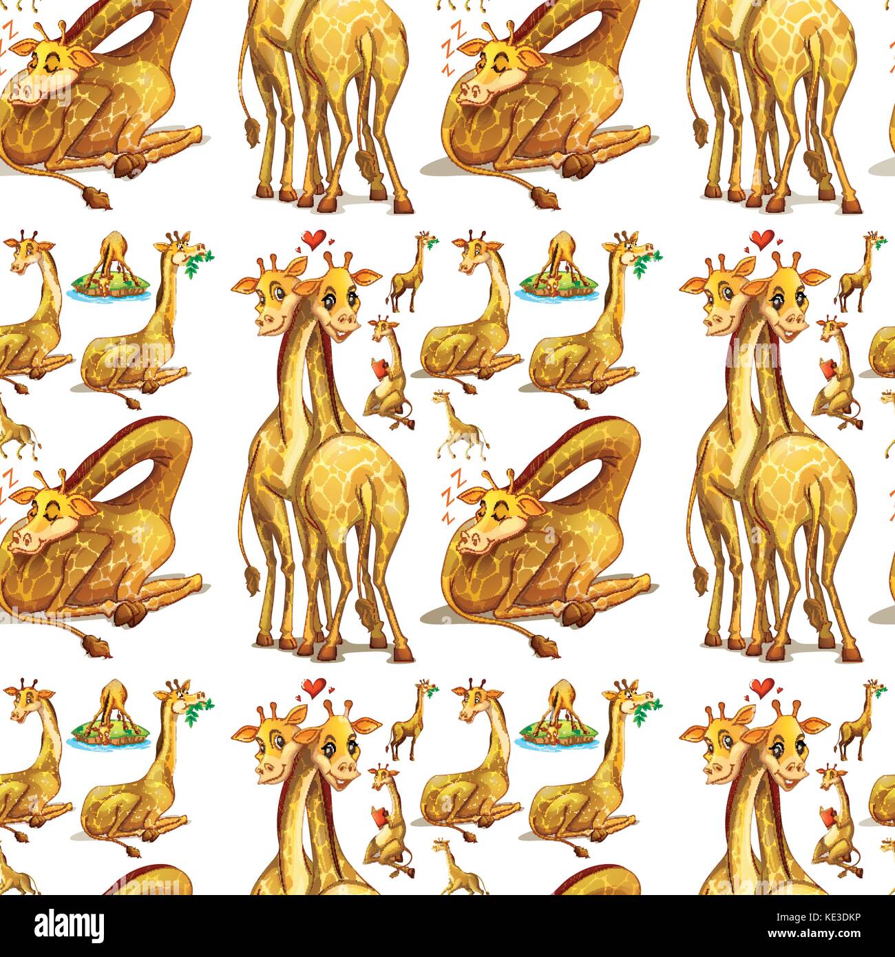 Seamless giraffe in different actions illustration Stock Vector Image ...