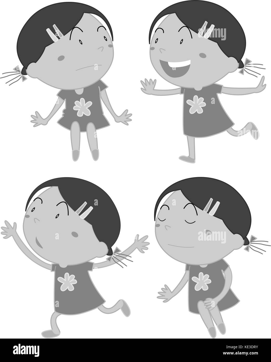 Set of girls in different action illustration Stock Vector