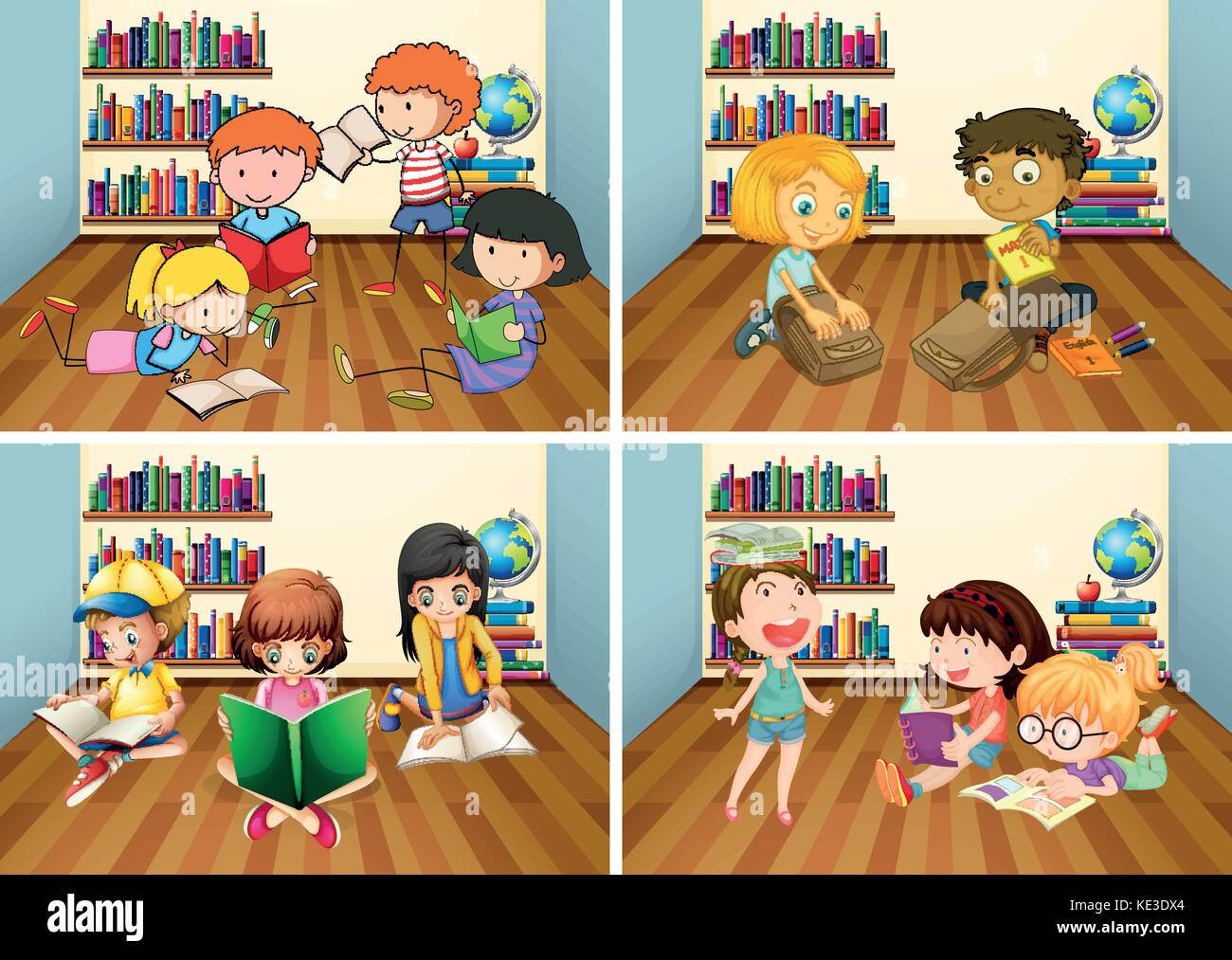 Students reading book in room illustration Stock Vector Image & Art - Alamy