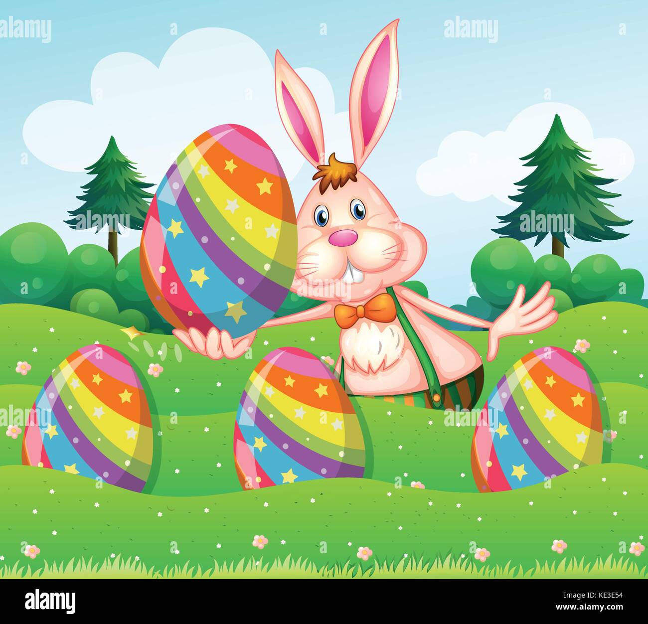 Easter bunny with eggs in the garden illustration Stock Vector Image ...