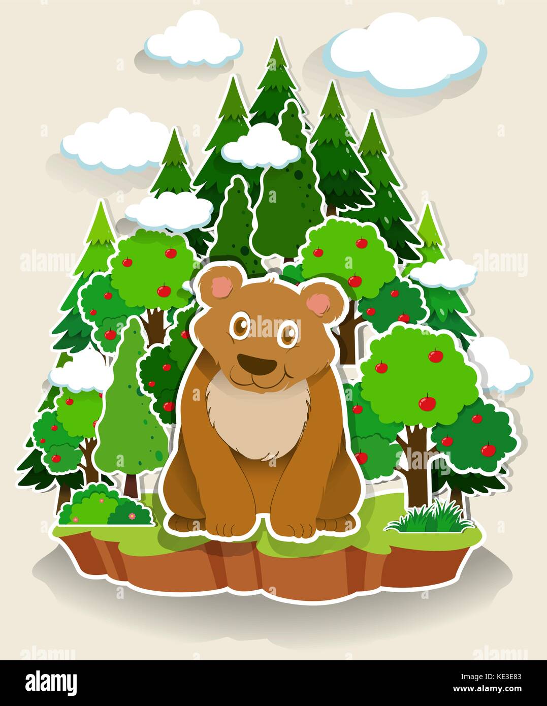 Brown bear sitting in the forest illustration Stock Vector Image & Art ...