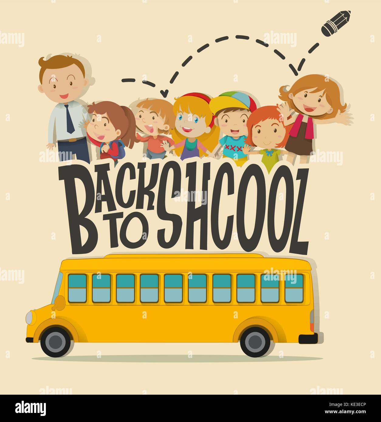 Back to school theme with teacher and pupils illustration Stock Vector ...