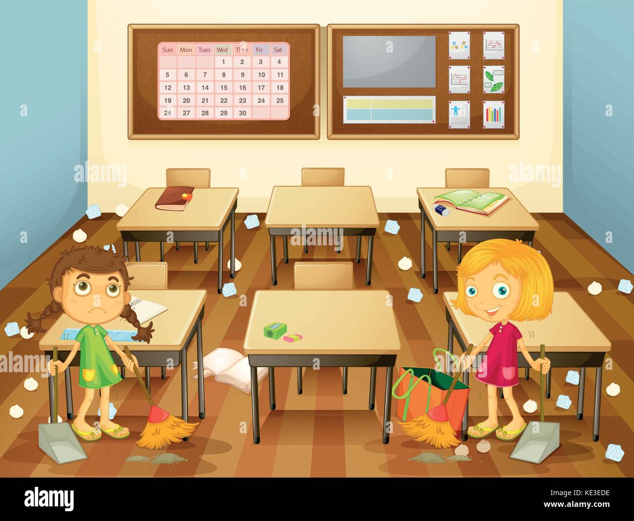 Two students cleaning the classroom illustration Stock Vector Image & Art -  Alamy