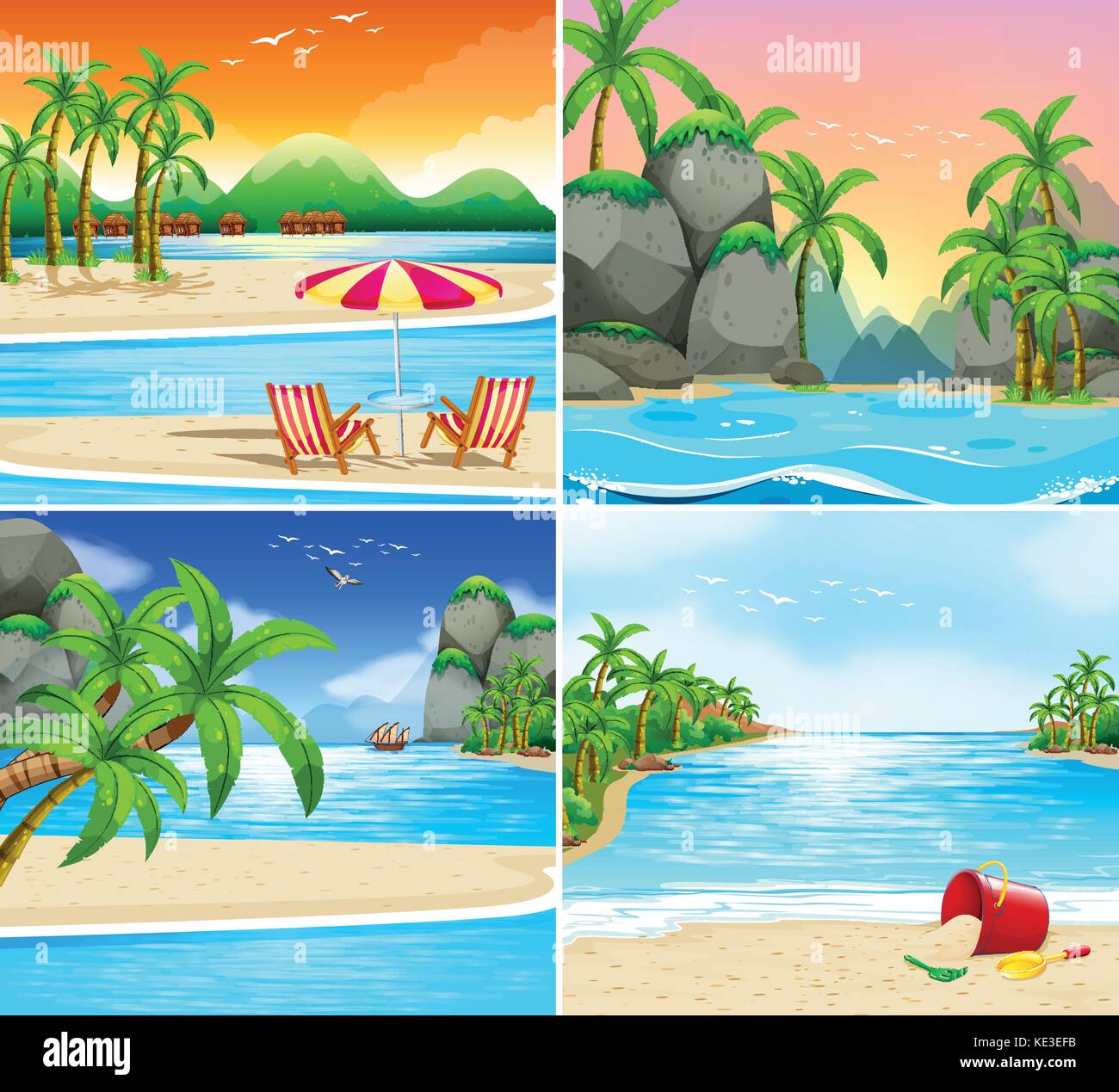 Four scene of beach and island illustration Stock Vector Image & Art ...