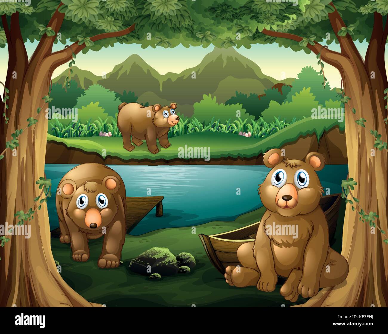 Three bears living by the river illustration Stock Vector Image & Art ...