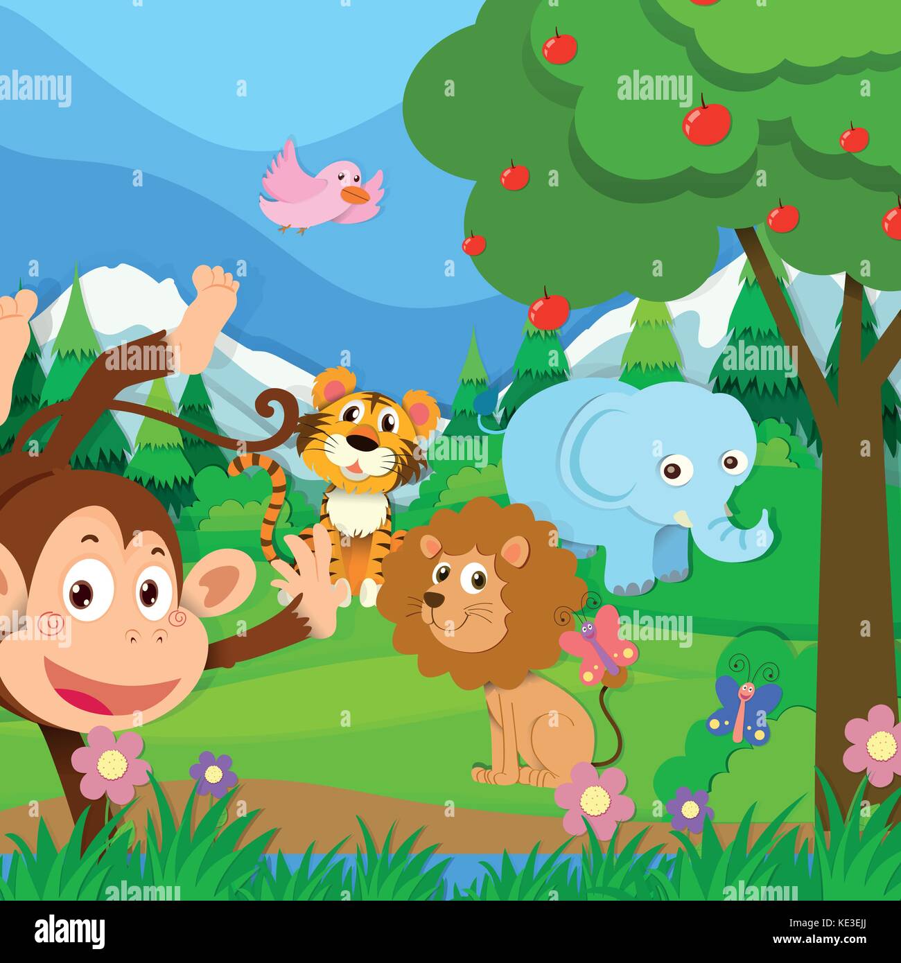 Wild animals in the jungle illustration Stock Vector Image & Art - Alamy