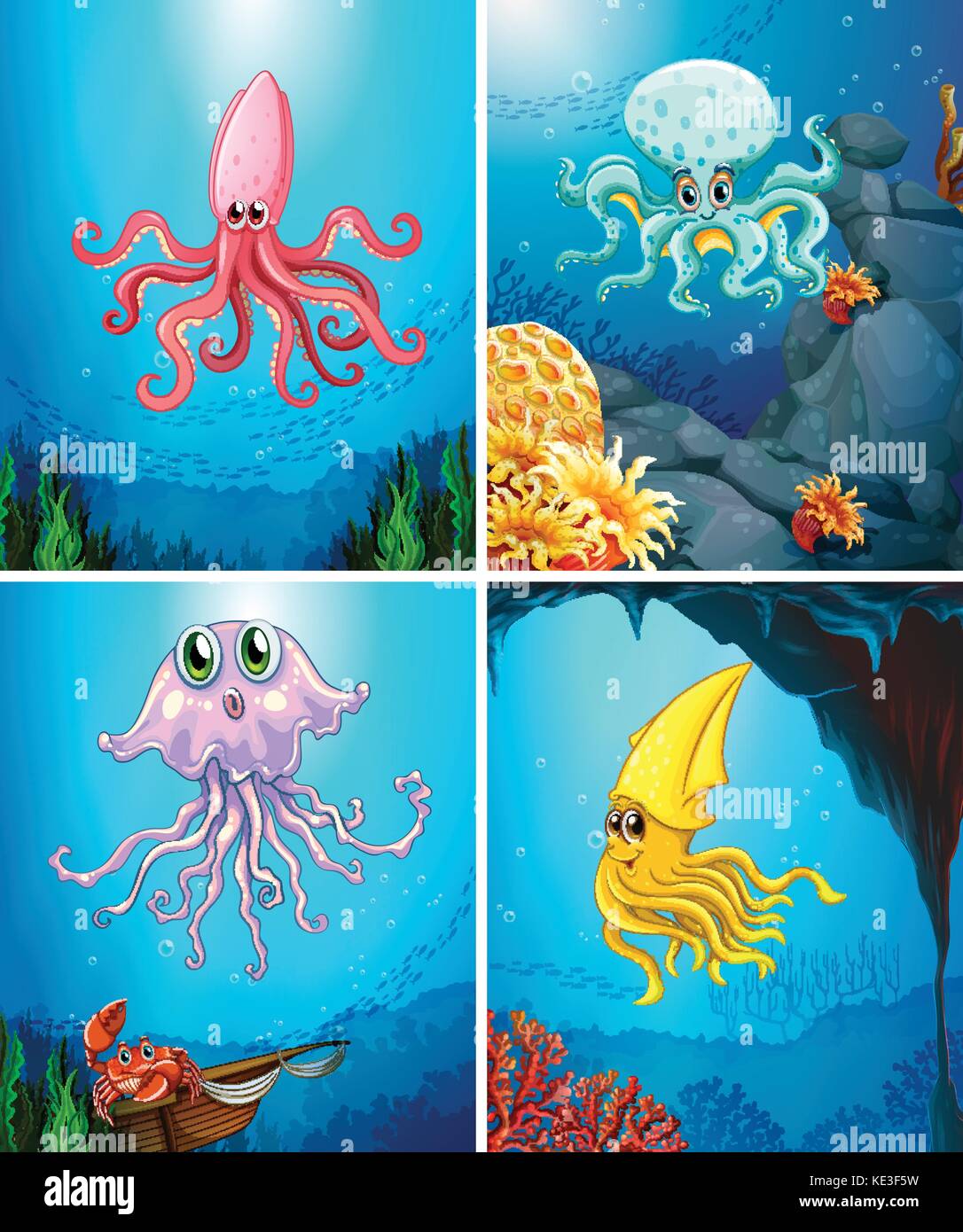 Sea animals under the sea illustration Stock Vector