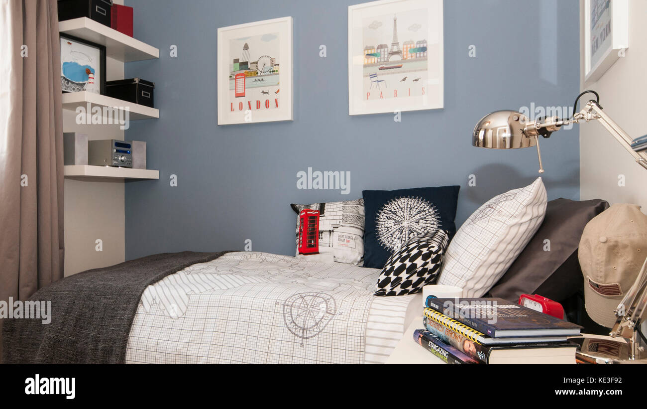 Close up of bed in boys bedroom Stock Photo