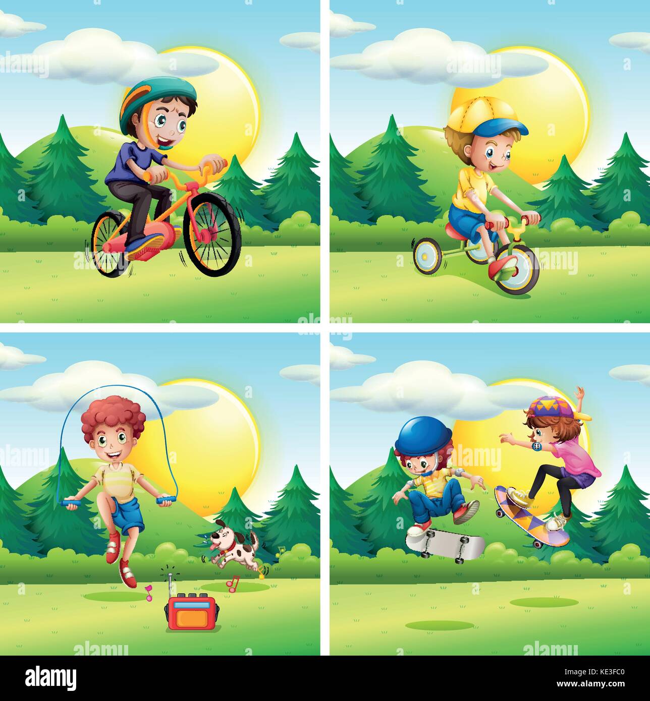Scenes with kids exercising in the park illustration Stock Vector Image ...