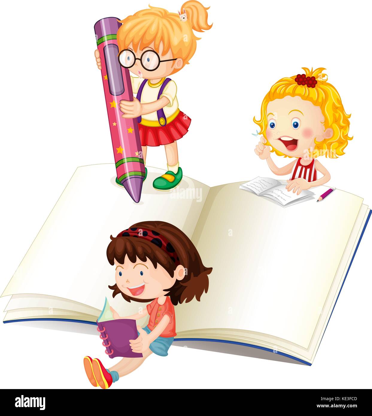 Girls reading and writing book illustration Stock Vector Image & Art - Alamy