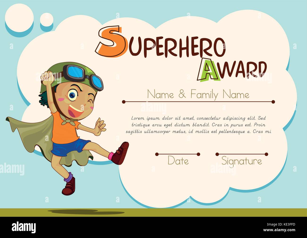 certificate-template-with-boy-being-superhero-illustration-stock-vector-image-art-alamy