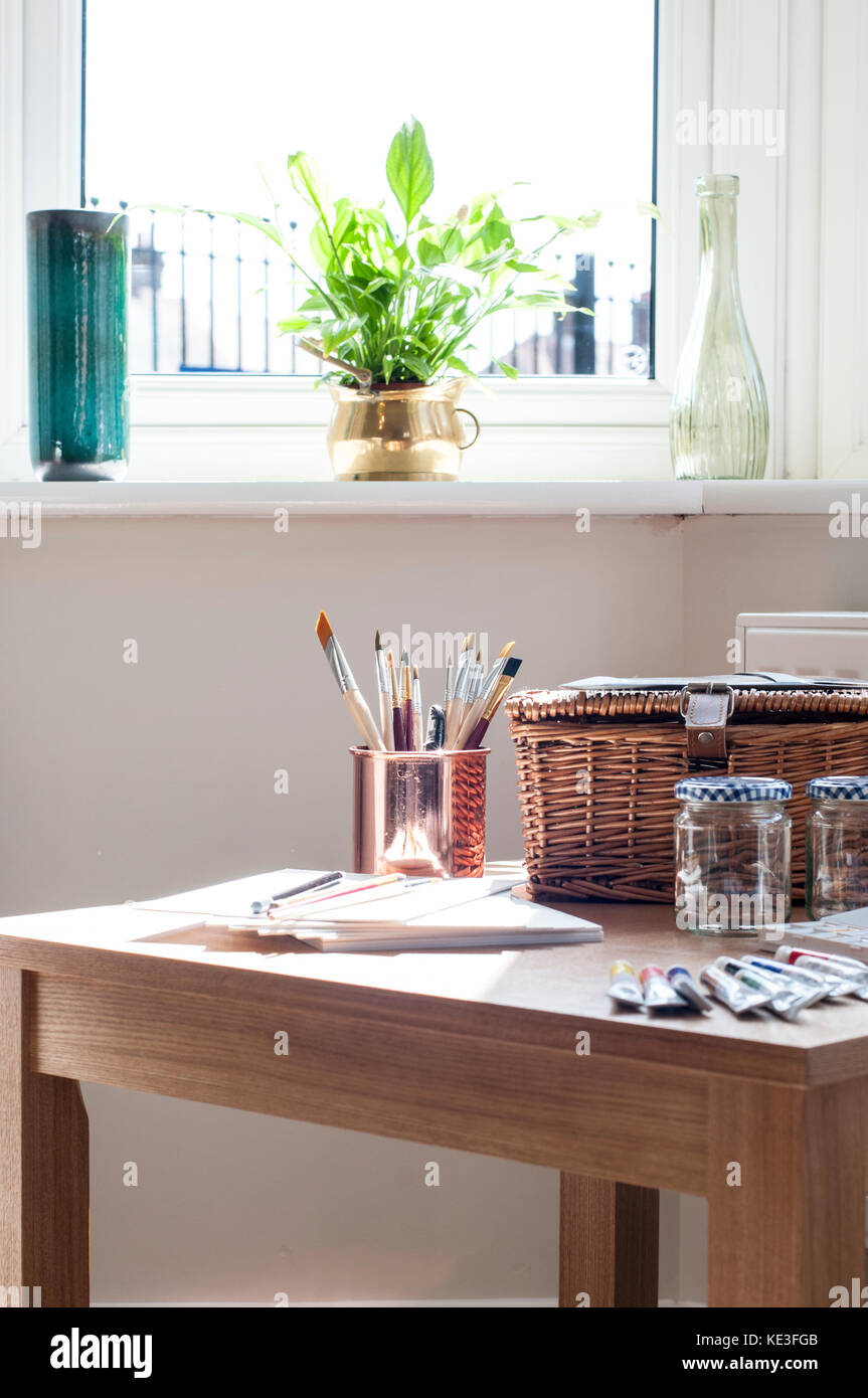 small crafting table in living space Stock Photo