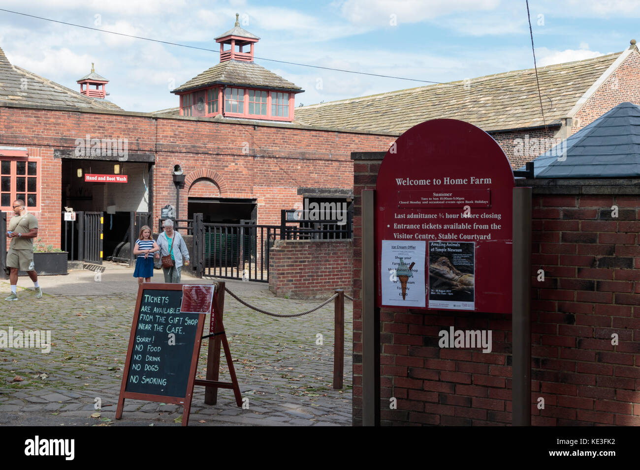 People at the entrance to the Home Farm petting zoo, Temple Newsam House, Leeds, Yorkshire Stock