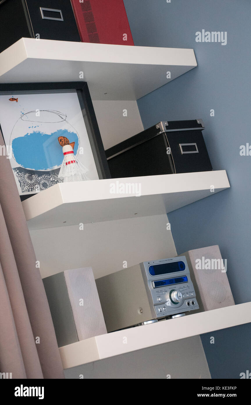 white shelves in teenager bedroom Stock Photo