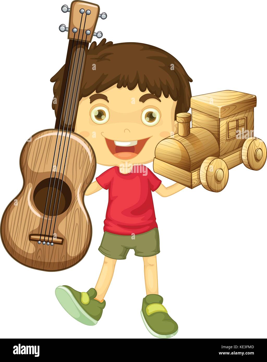 Little boy holding wooden toys illustration Stock Vector
