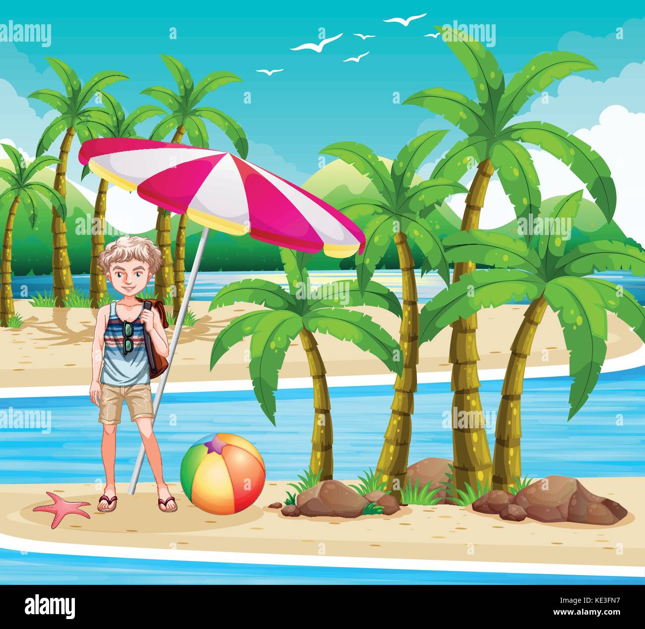 Man standing on the beach illustration Stock Vector Image & Art - Alamy