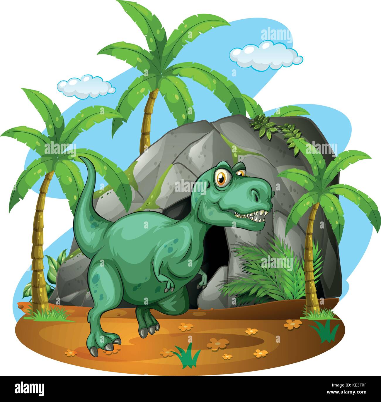 Green dinosaur standing by the cave illustration Stock Vector Image ...