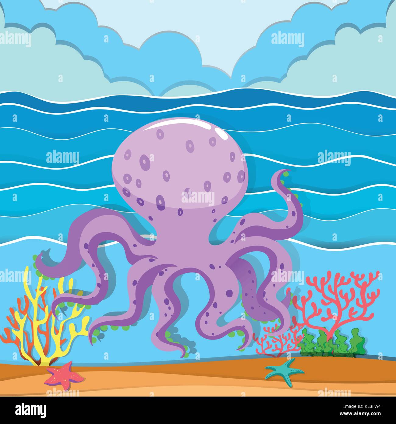 Octopus in the ocean illustration Stock Vector