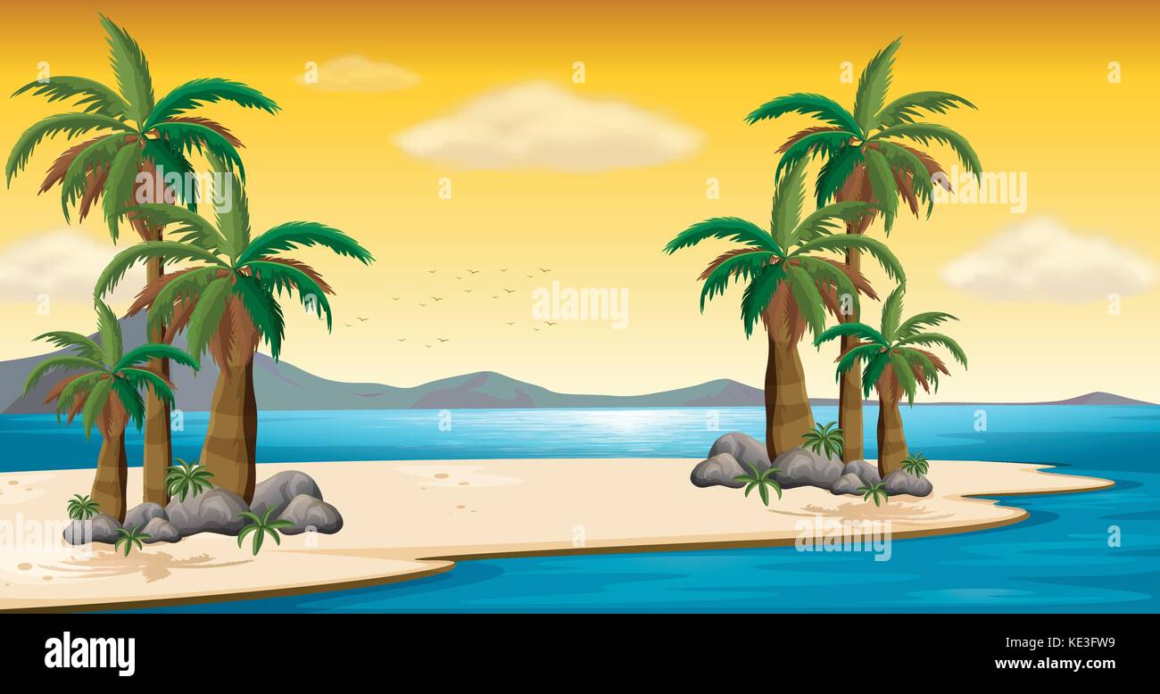 Scene with beach and ocean illustration Stock Vector Image & Art - Alamy