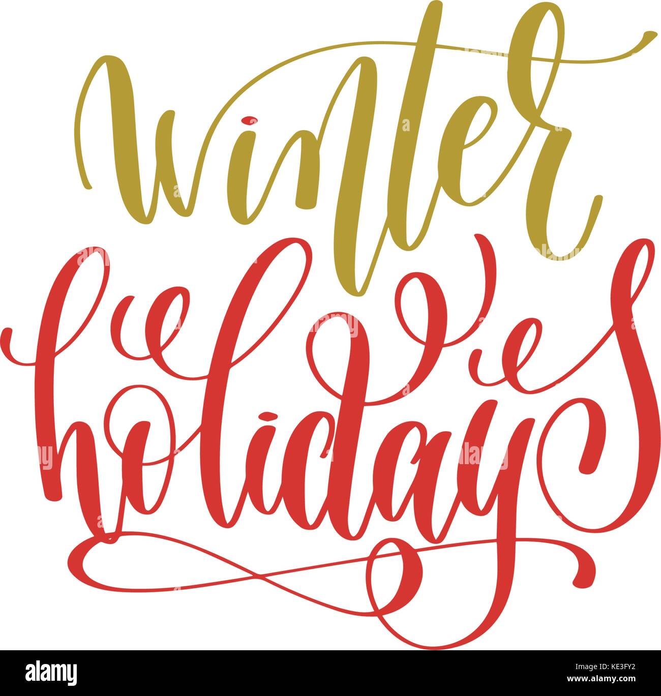 winter holidays hand lettering holiday red and gold inscription Stock ...