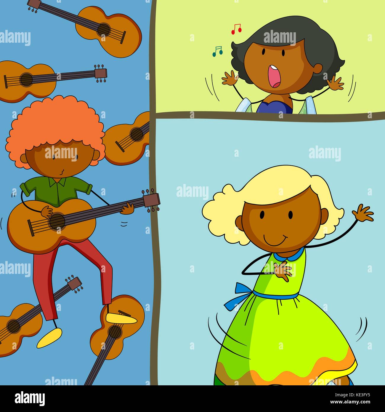 Musician playing guitar and girls singing illustration Stock Vector ...