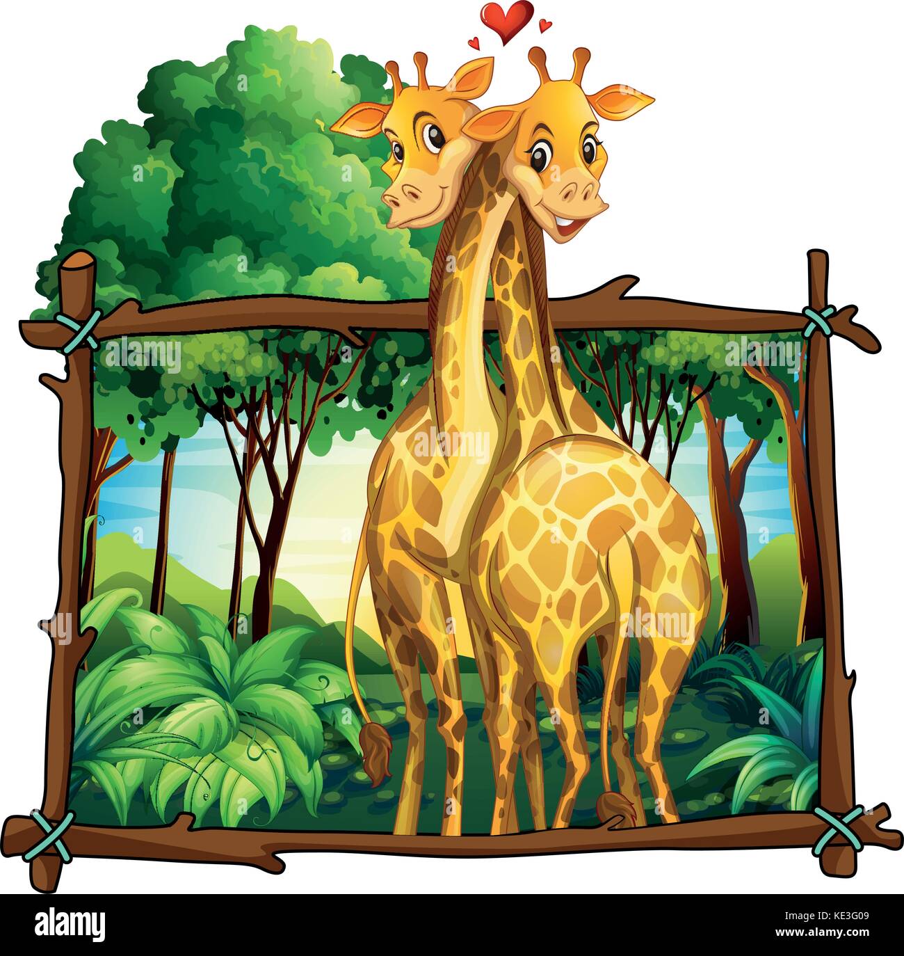 Two giraffes hugging in the jungle illustration Stock Vector Image ...