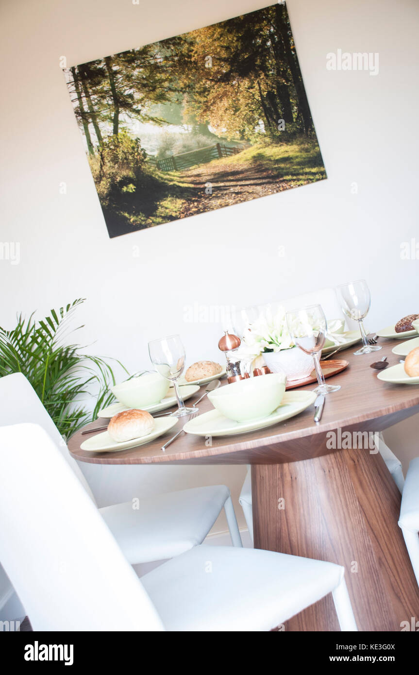 Kitchen table set for breakfast Stock Photo