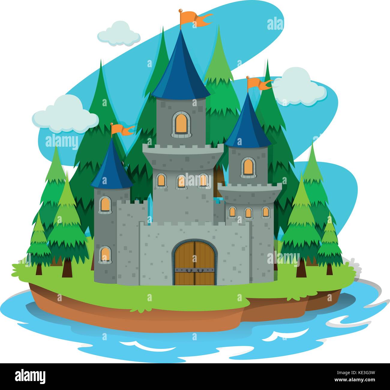 Castle building on the island illustration Stock Vector Image & Art - Alamy
