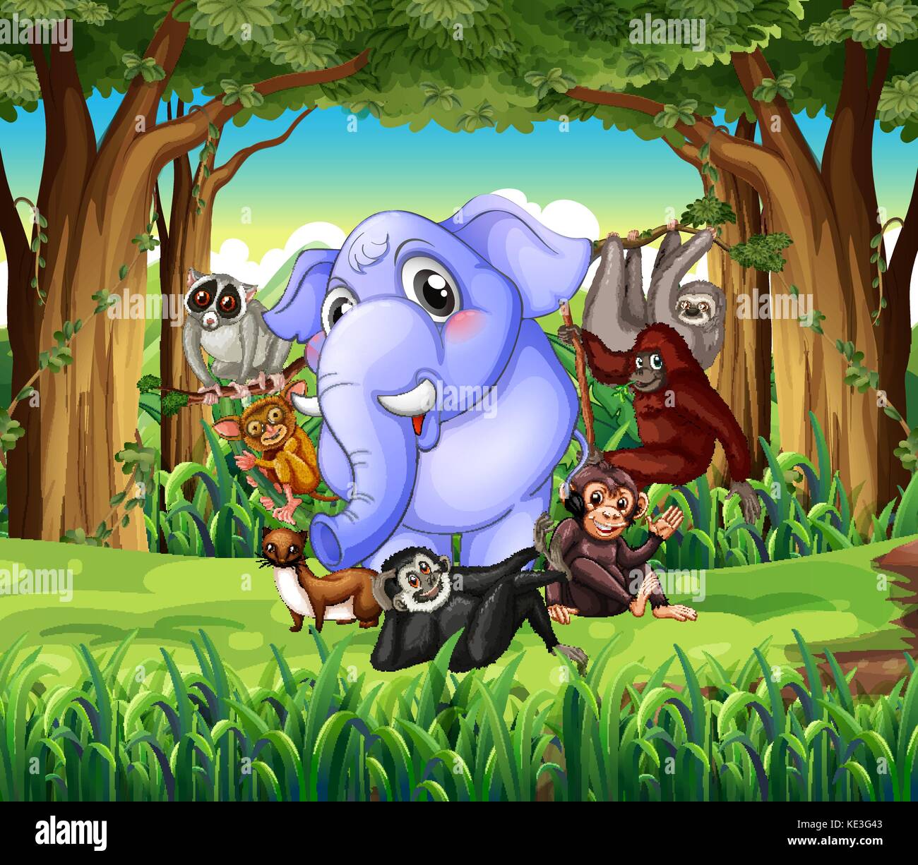 Wild animals in the jungle illustration Stock Vector Image & Art - Alamy
