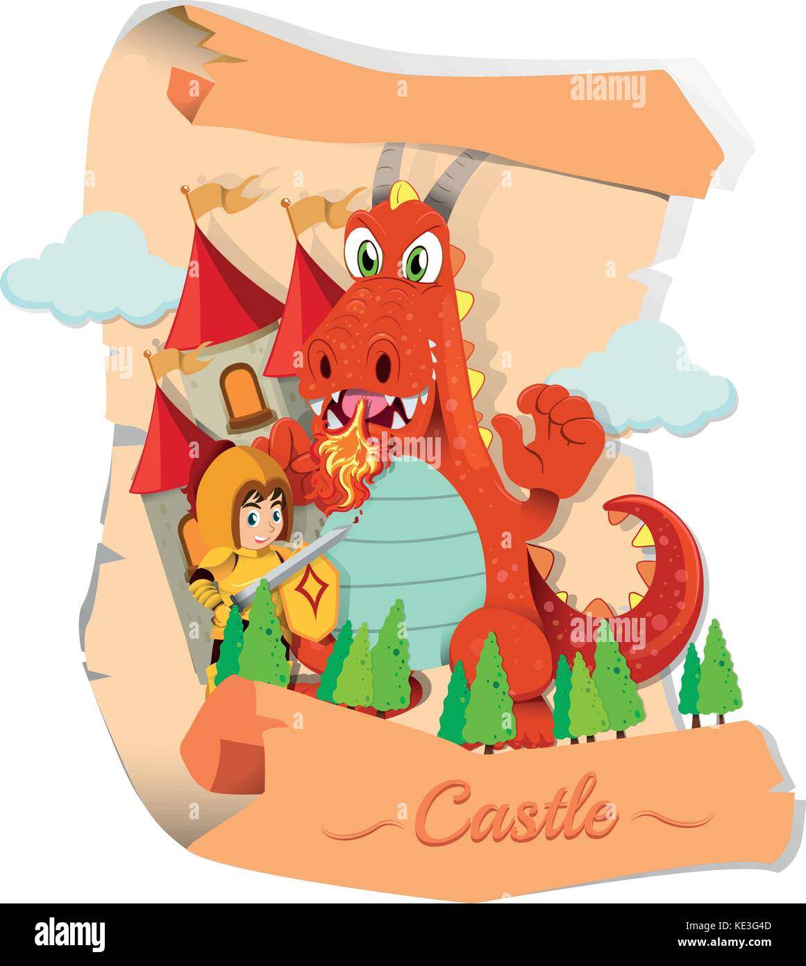 Knight and dragon at the castle illustration Stock Vector Image & Art ...