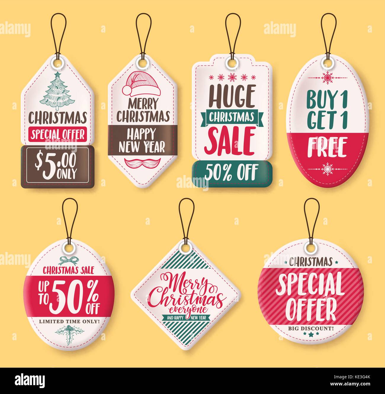 Christmas paper sale tags vector set with discount text like special ...