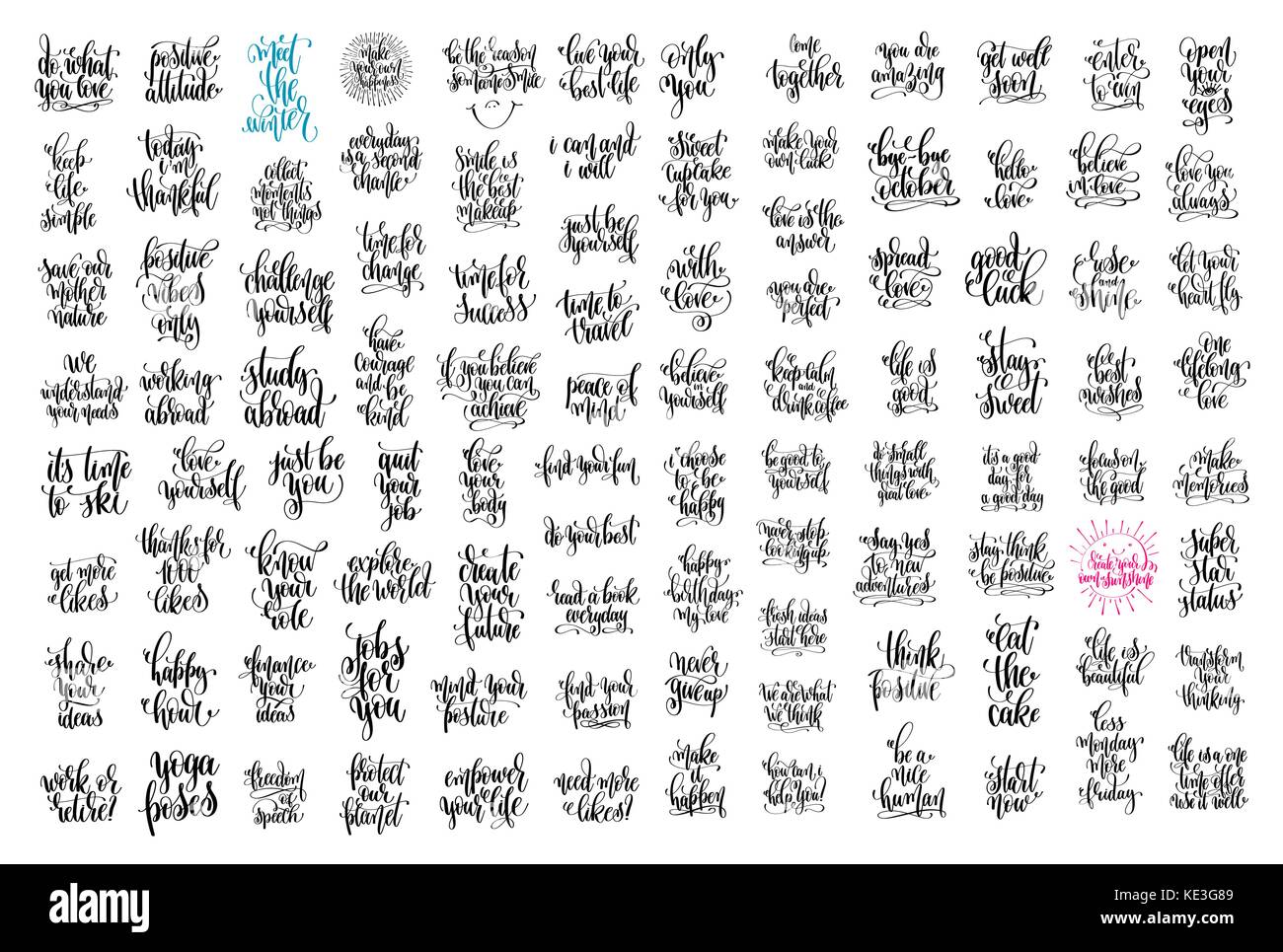 set of 100 hand lettering inscription positive quotes Stock Vector ...