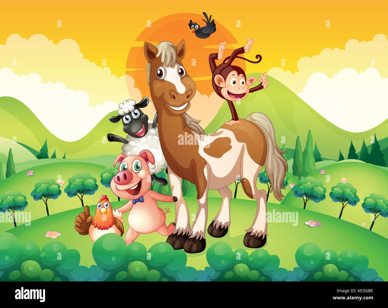 Farm animals in the field illustration Stock Vector Image & Art - Alamy