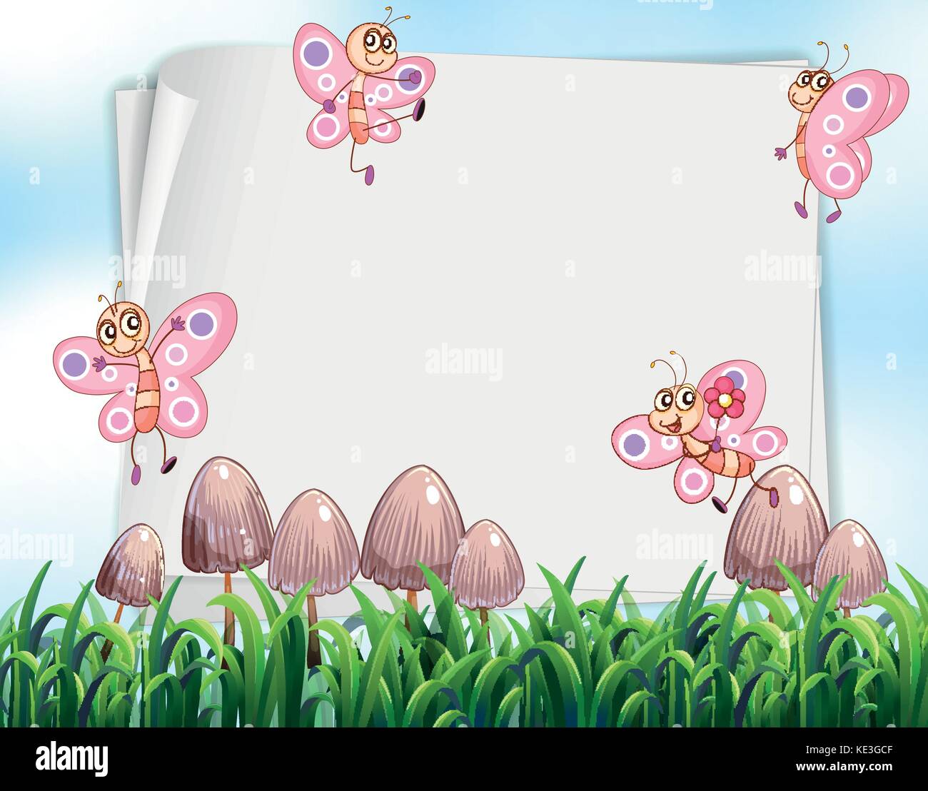 Paper design with butterflies flying in garden illustration Stock ...