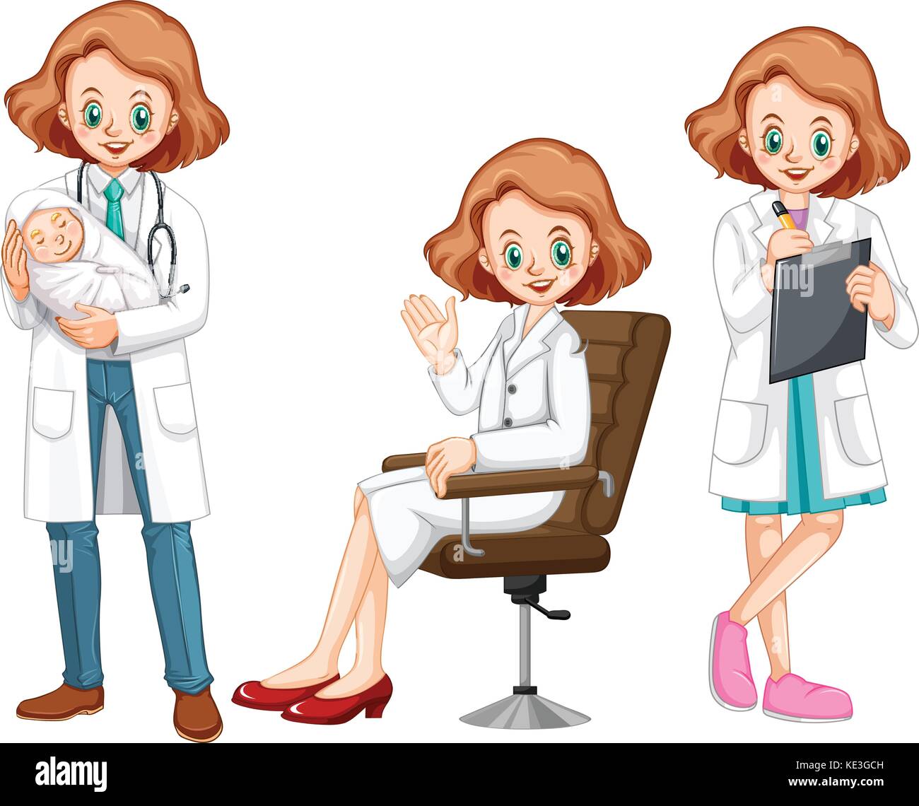 Female doctor in different actions illustration Stock Vector Image ...