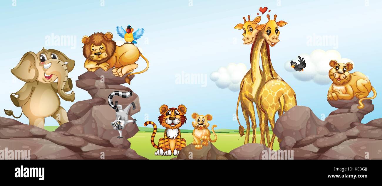Wild animals in the field illustration Stock Vector Image & Art - Alamy